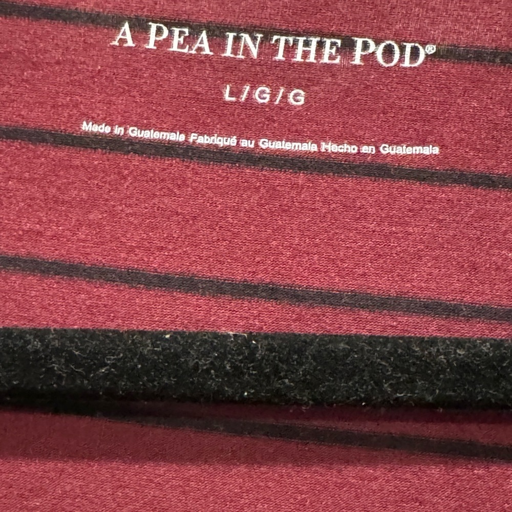 Pea in the Pod shirt maternity 3/4 sleeve stripe tunic, ruching maroon and black - Picture 5 of 5
